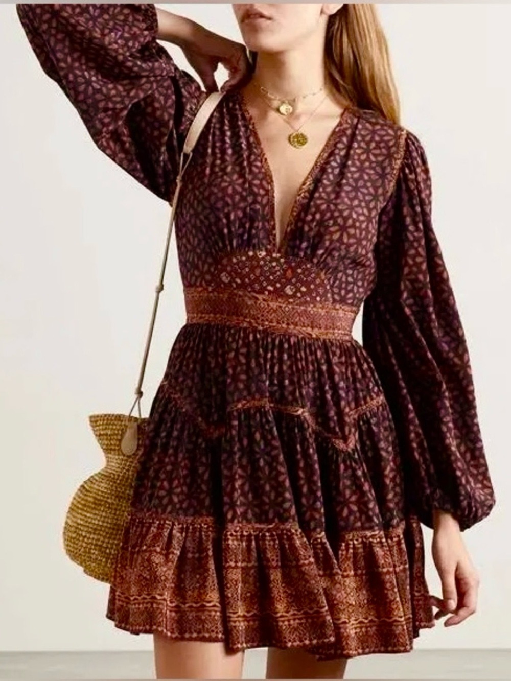 ULLA JOHNSON 100% Silk NEW Hayana Fit & Flare Mini Dress NEW Size 8 Boho Agate